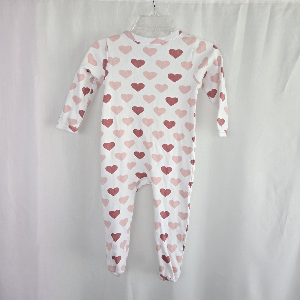 Nordstrom Baby Sweet Heart Footed Pajamas One Piece Size 9M Cotton Snap Front - Picture 2 of 4